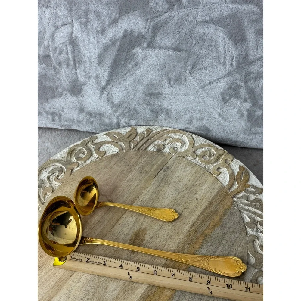 SBS Solingen Gold Plated Ladle Set 2pc 23/24K West Germany Ornate Scroll Vintage